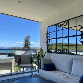 1 Scrolled Gate design outdoor mirror on Manly balcony